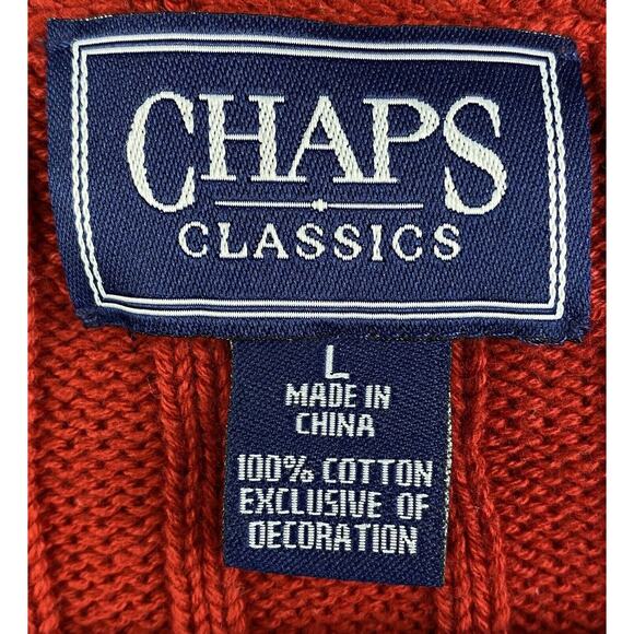Chaps Women’s Red Cable Knit Cotton Sweater Size Large V Neck - Picture 3 of 4